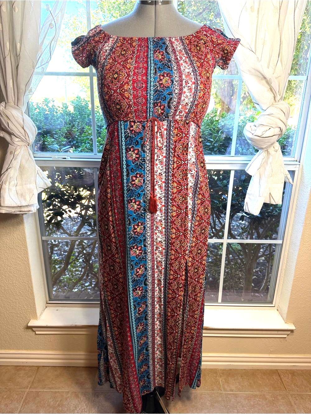 Band of Gypsies Smocked Patchwork Paisley Maxi Dress Boho Whimsigoth Boho S